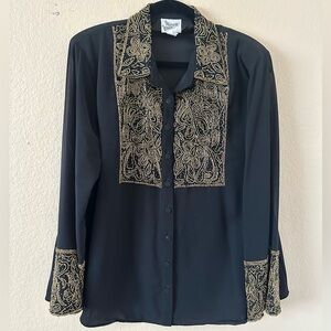 Midnight Velvet gold beaded top.